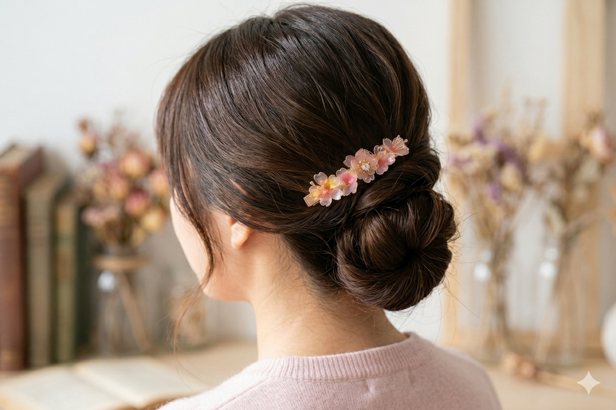 Handcrafted Sakura Blossom Resin Hair Clip – Elegant Pink Floral Hair Accessory