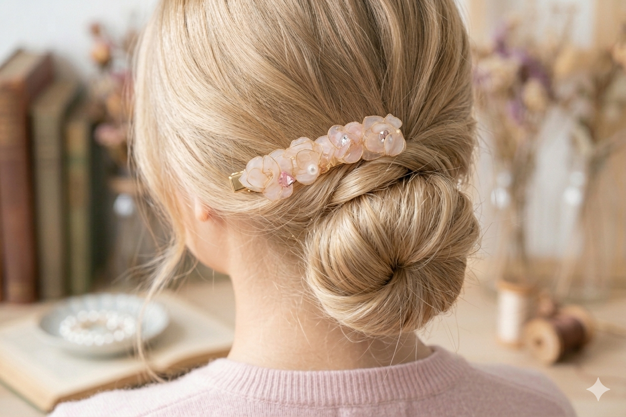 "Dreamy Sakura" Handcrafted Resin Hair Clip – Artisan Gold-Edged Petals & Pearl Accessory