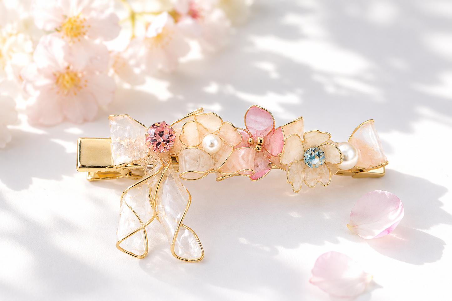 Handmade Sakura Resin Hair Clip - French Romantic Floral Hair Barrette | Cerisier Chic Crafts