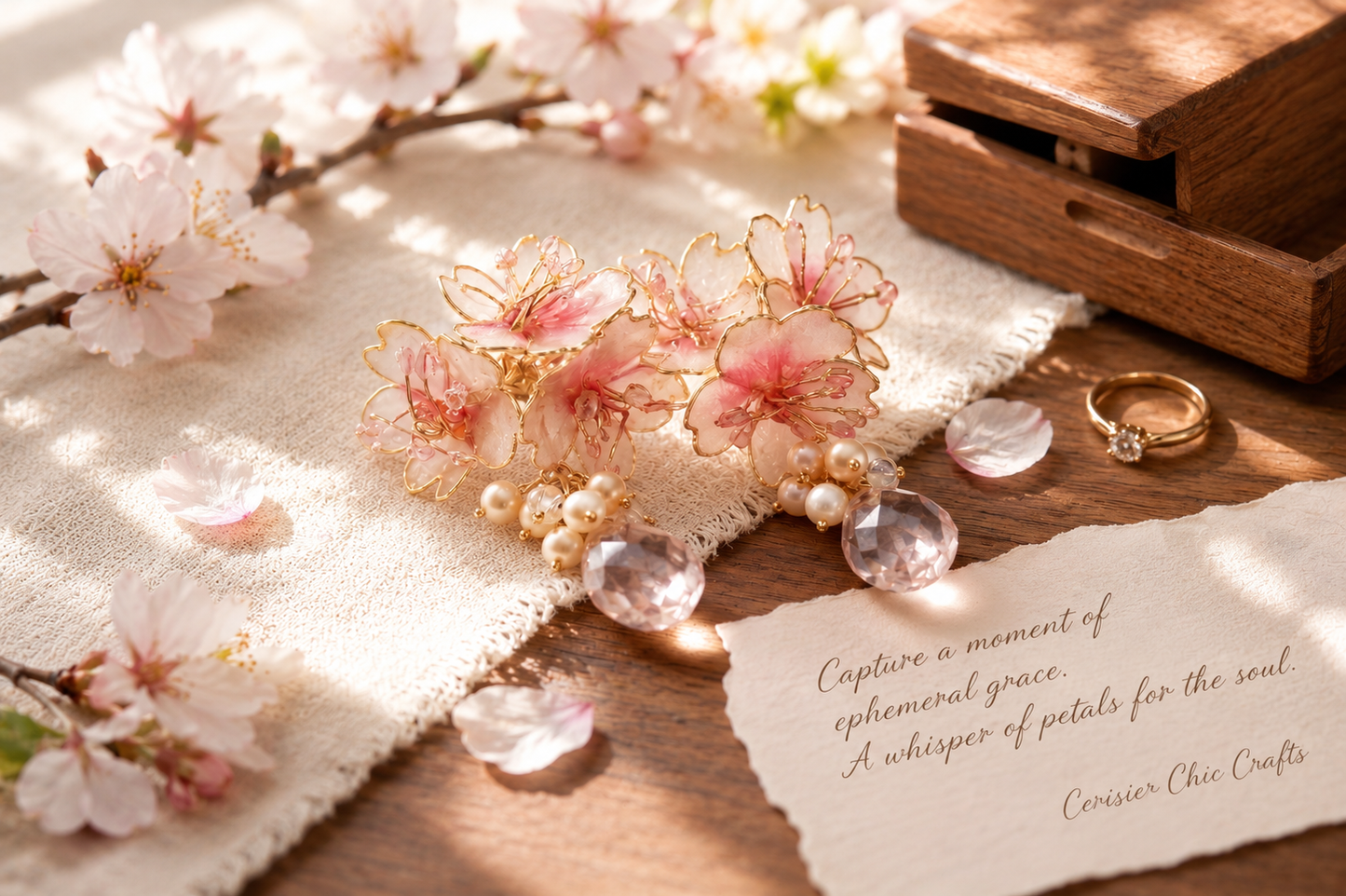 Cerisier Chic Handcrafted Resin Earrings - Gold-Edged Sakura (Pink)