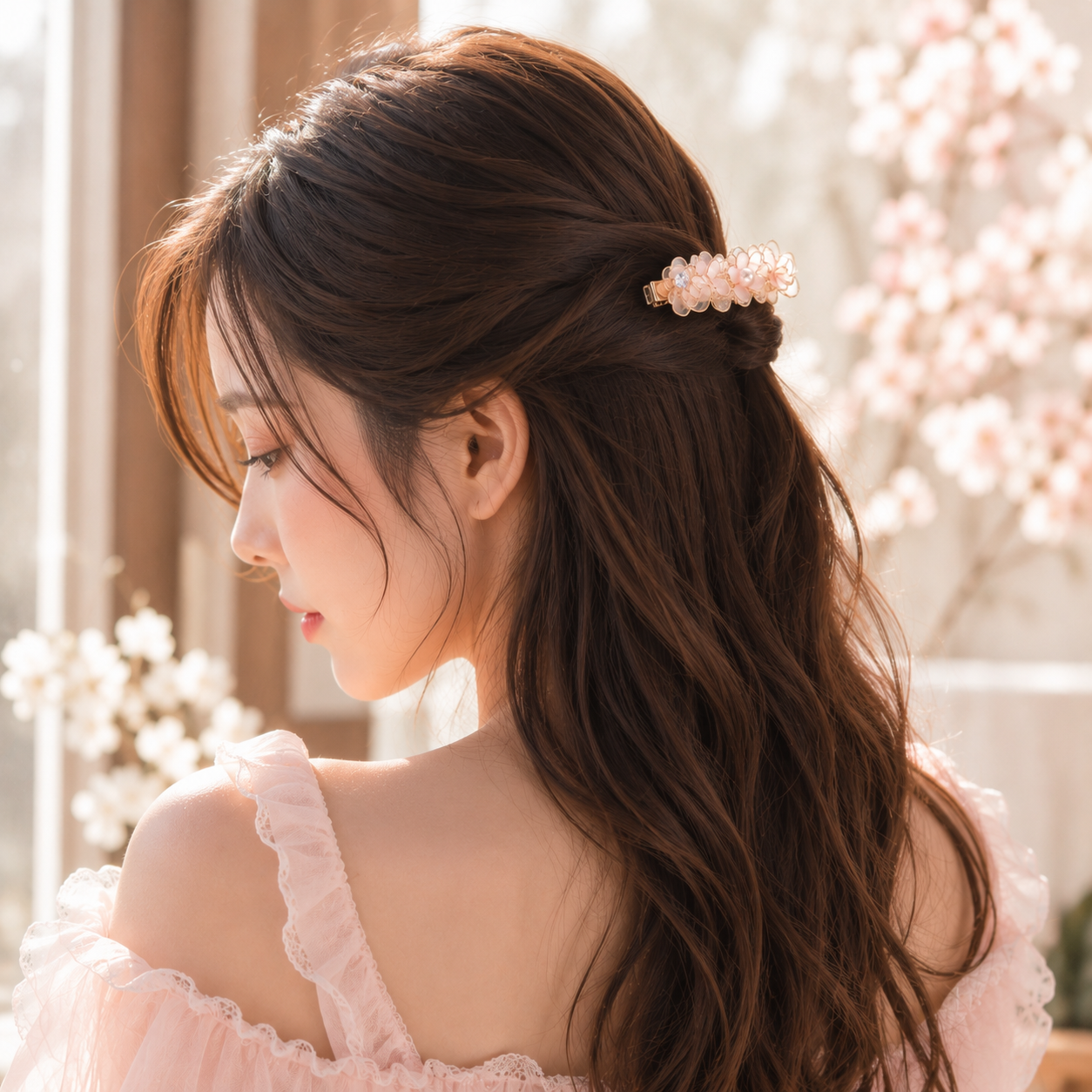 Handmade Resin Flower Hair Clip with Pearls | Cerisier Chic Crafts