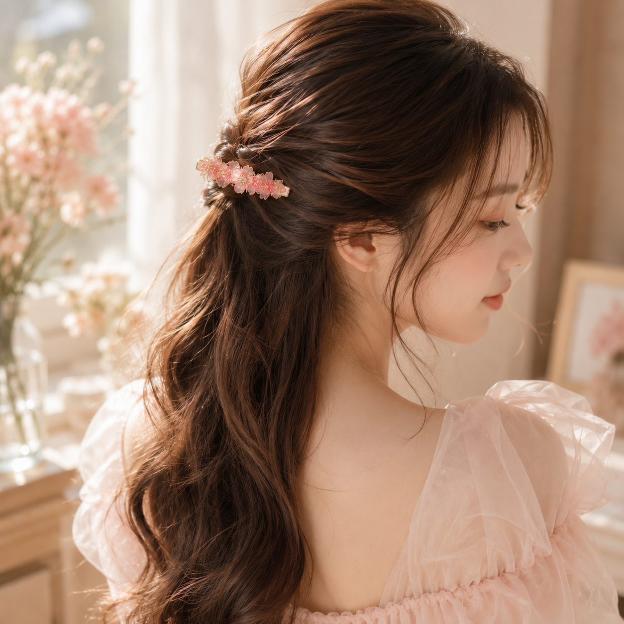Handmade Sakura Resin Hair Clip - French Romantic Cherry Blossom Barrette | Cerisier Chic Crafts