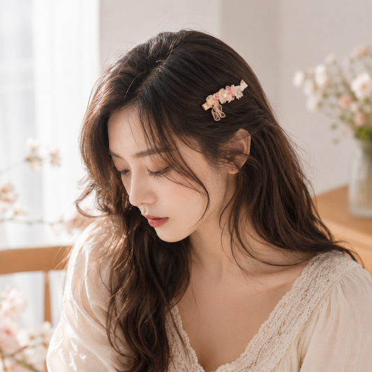 Handmade Sakura Resin Hair Clip - French Romantic Floral Hair Barrette | Cerisier Chic Crafts