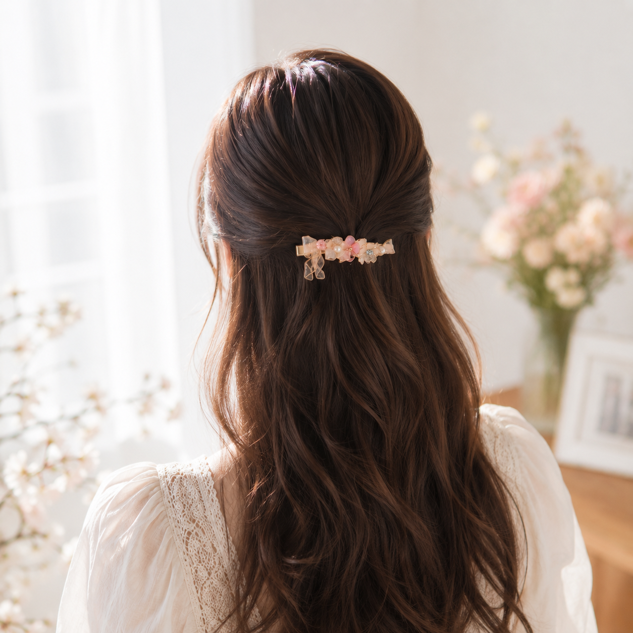 Handmade Sakura Resin Hair Clip - French Romantic Floral Hair Barrette | Cerisier Chic Crafts