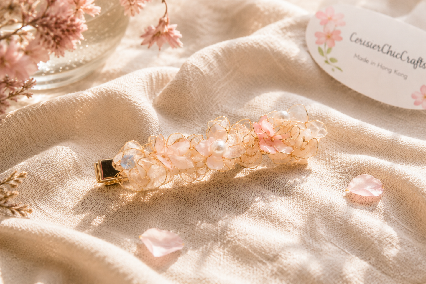 Handmade Resin Flower Hair Clip with Pearls | Cerisier Chic Crafts