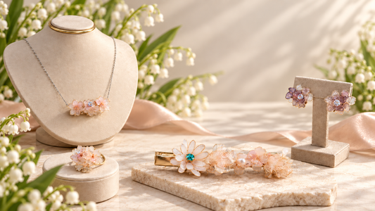 Handmade floral jewelry arranged as thoughtful bridesmaid gifts