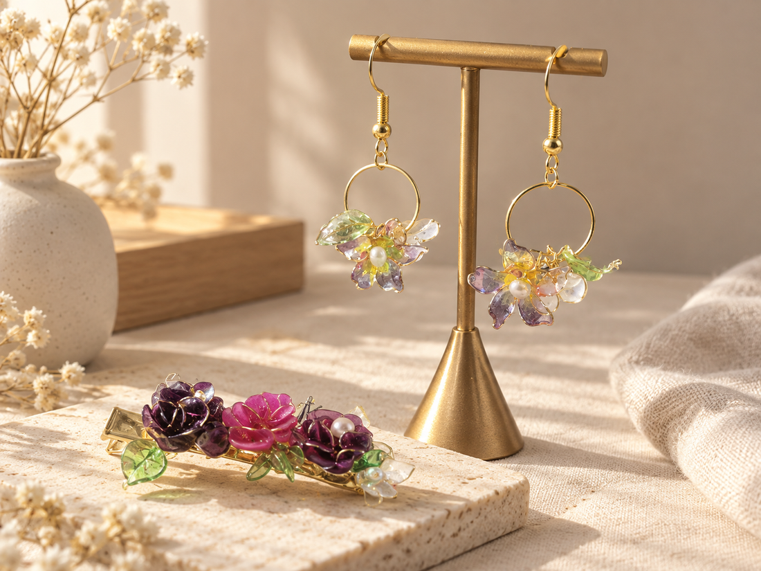 Handmade feminine jewelry arranged as a thoughtful gift for her