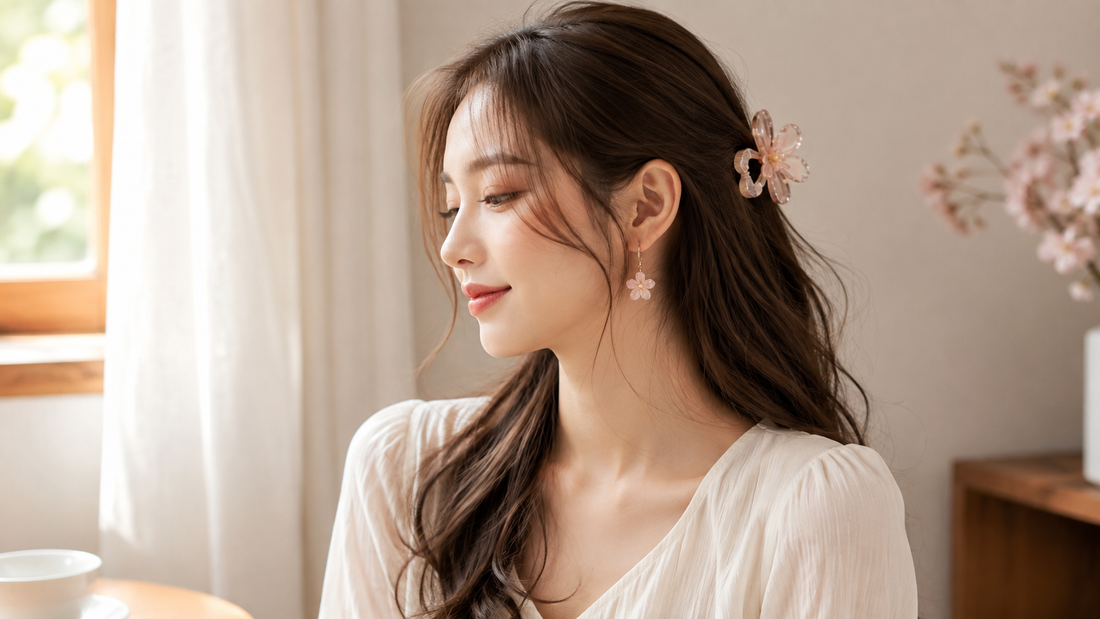 Soft Japanese-inspired everyday look with delicate feminine accessories
