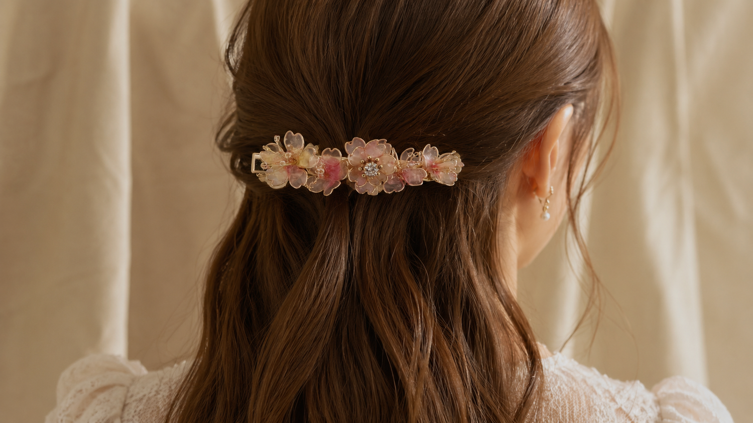 Handmade pink sakura resin hair clip by Cerisier Chic Crafts