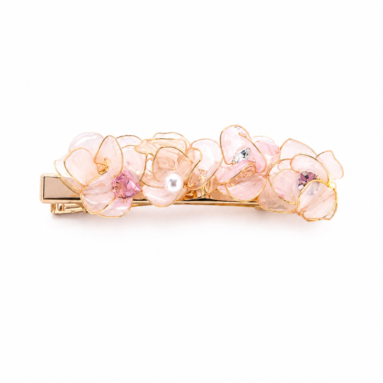 "Dreamy Sakura" Handcrafted Resin Hair Clip – Artisan Gold-Edged Petals & Pearl Accessory