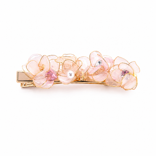 "Dreamy Sakura" Handcrafted Resin Hair Clip – Artisan Gold-Edged Petals & Pearl Accessory