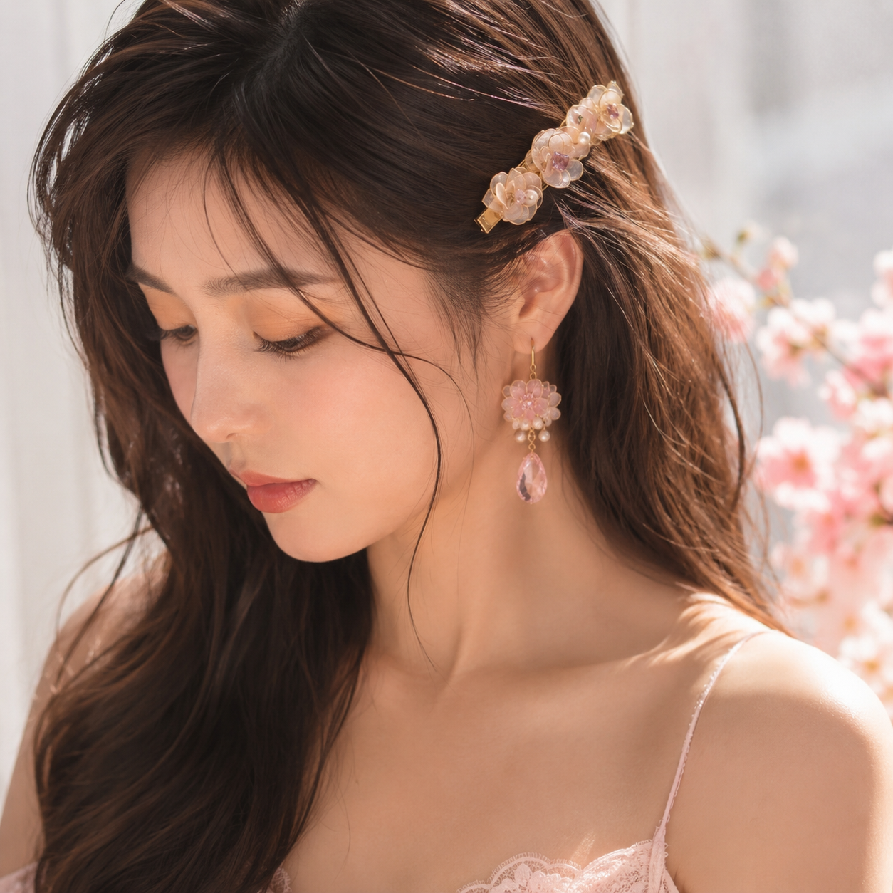 "Dreamy Sakura" Handcrafted Resin Hair Clip – Artisan Gold-Edged Petals & Pearl Accessory