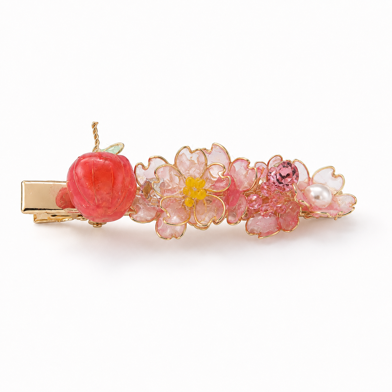 Handmade Sakura Cherry Blossom & Apple Resin Hair Clip | Cerisier Chic Crafts