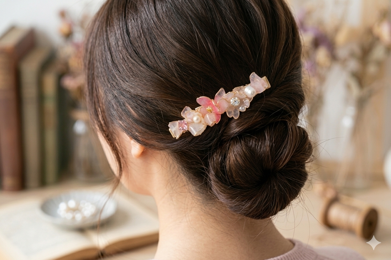 "Sakura Ripples" Handcrafted Resin Hair Clip – Ethereal Flowing Line & Pink Floral Accessory