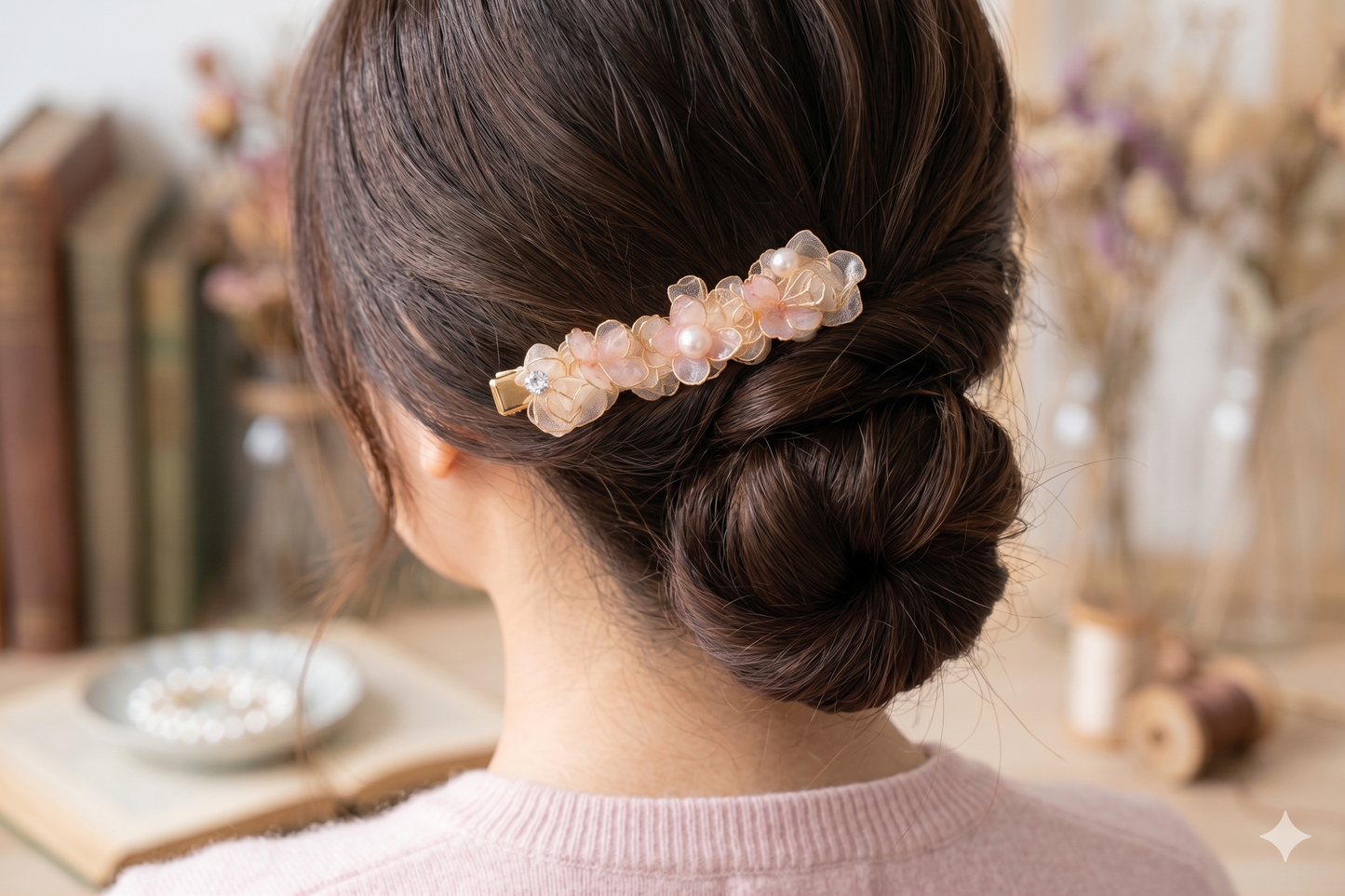 Pearlescent Sakura Handcrafted Resin Hair Clip – Delicate Soft Pink & White Floral Accessory