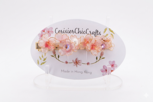 Sakura Rhapsody Handcrafted Resin Hair Clip – Dreamy Crystal & Pearl Floral Accessory