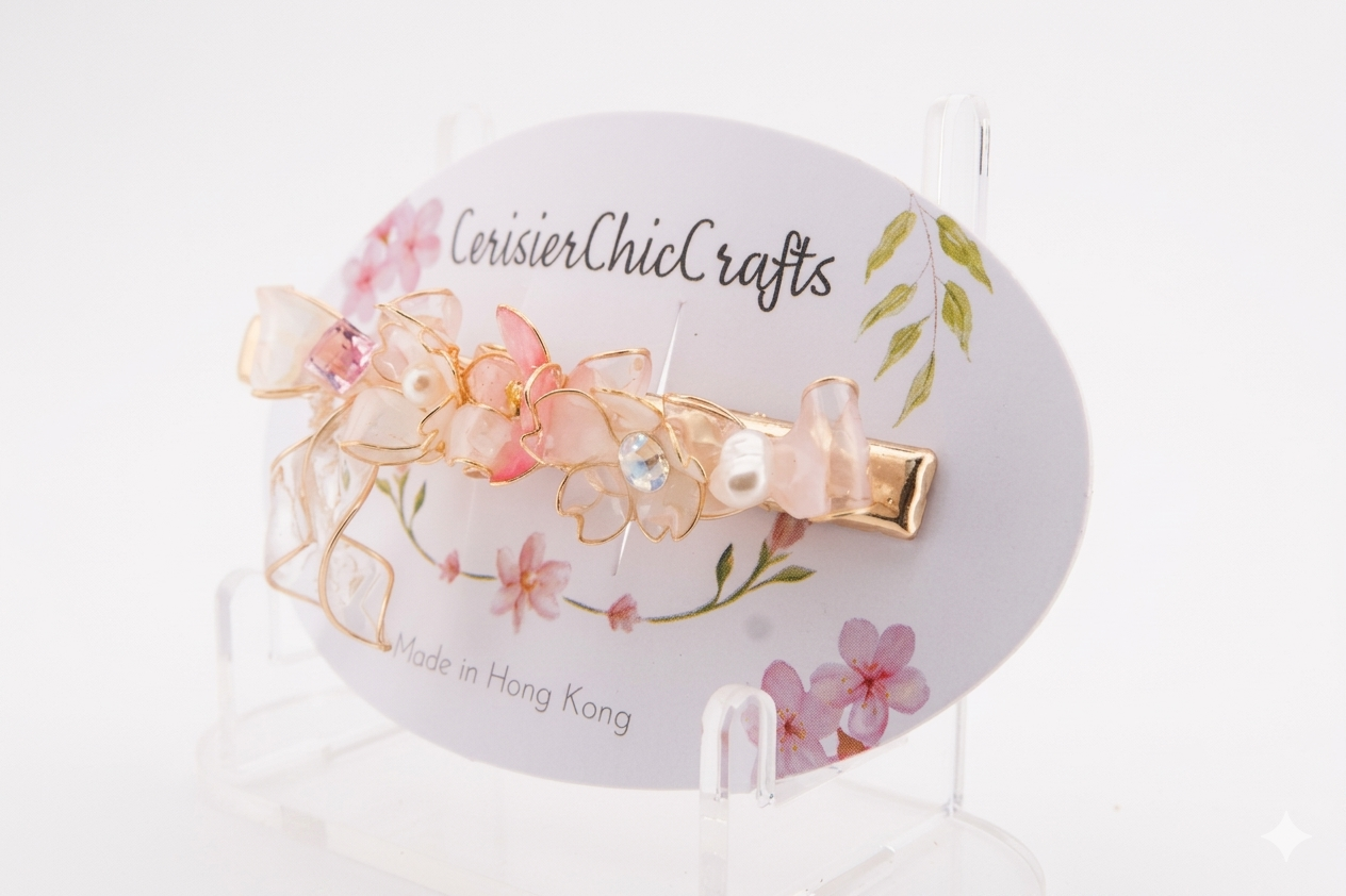 "Sakura Ripples" Handcrafted Resin Hair Clip – Ethereal Flowing Line & Pink Floral Accessory