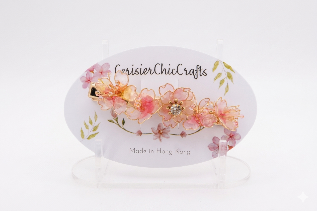 Handcrafted Sakura Blossom Resin Hair Clip – Elegant Pink Floral Hair Accessory