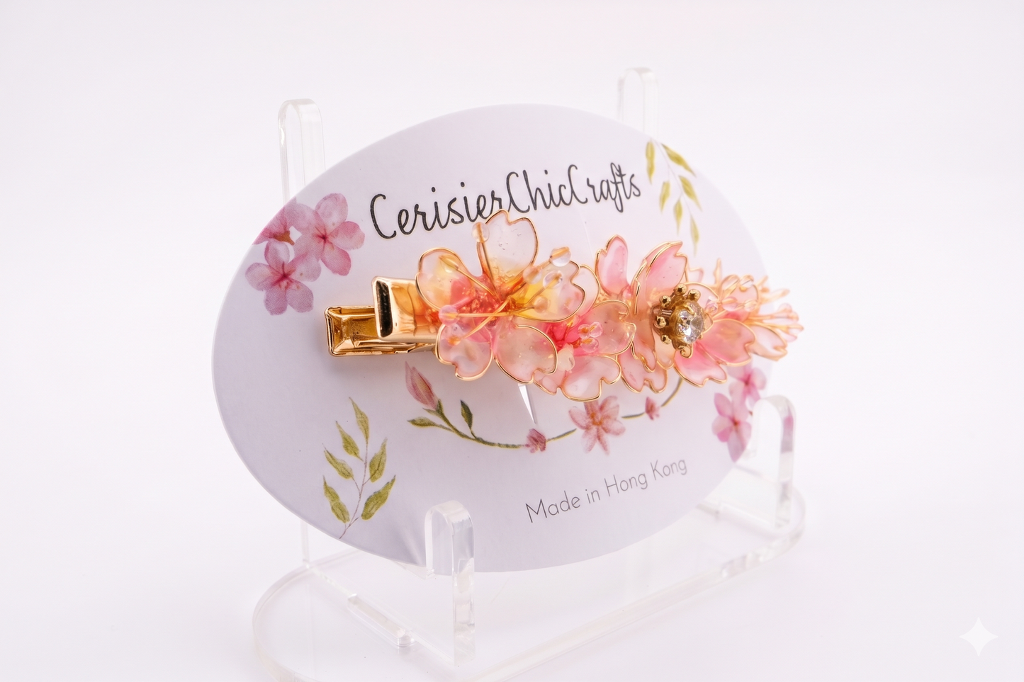 Handcrafted Sakura Blossom Resin Hair Clip – Elegant Pink Floral Hair Accessory