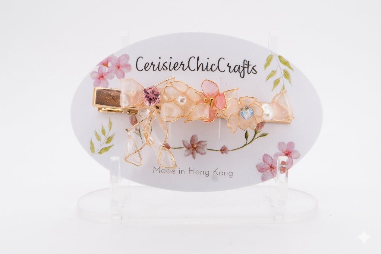"Sakura Ripples" Handcrafted Resin Hair Clip – Ethereal Flowing Line & Pink Floral Accessory