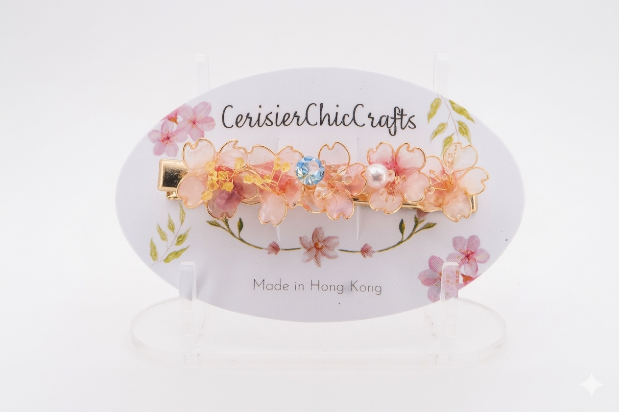 "Sakura Blossom Ensemble" Handcrafted Resin Hair Clip – Artisan Gemstone & Pearl Floral Accessory