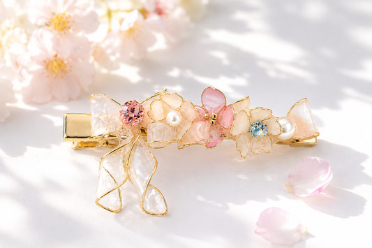 Handmade Sakura Resin Hair Clip - French Romantic Floral Hair Barrette | Cerisier Chic Crafts