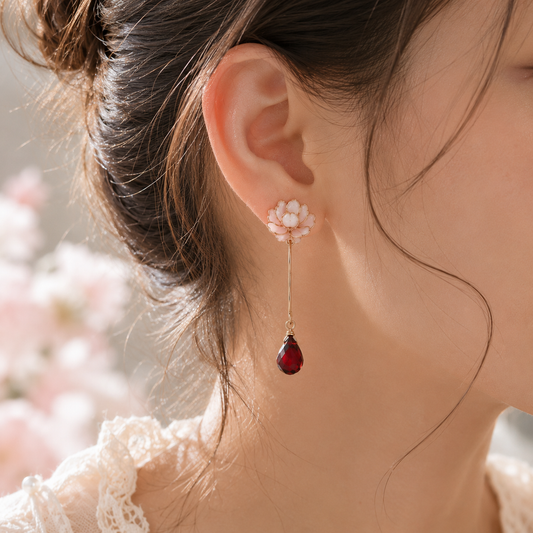 Handmade Rose Resin Drop Earrings with Ruby Pendant | Cerisier Chic