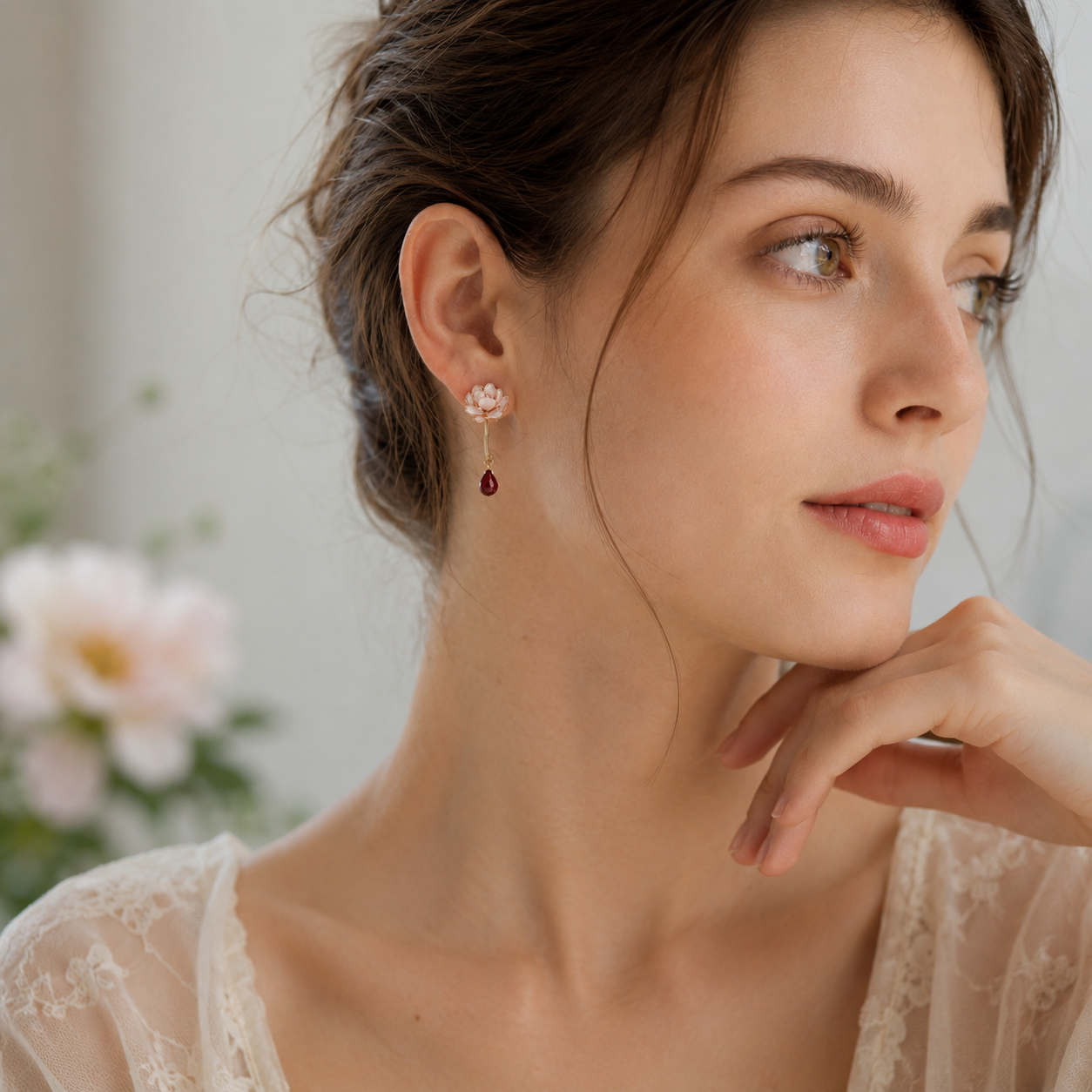 Handmade Rose Resin Drop Earrings with Ruby Pendant | Cerisier Chic