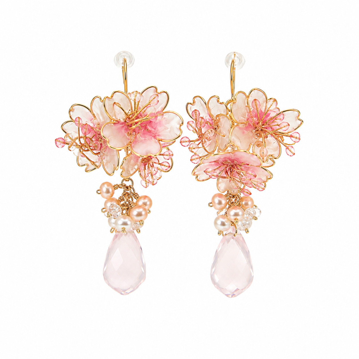 Cerisier Chic Handcrafted Resin Earrings - Gold-Edged Sakura (Pink)