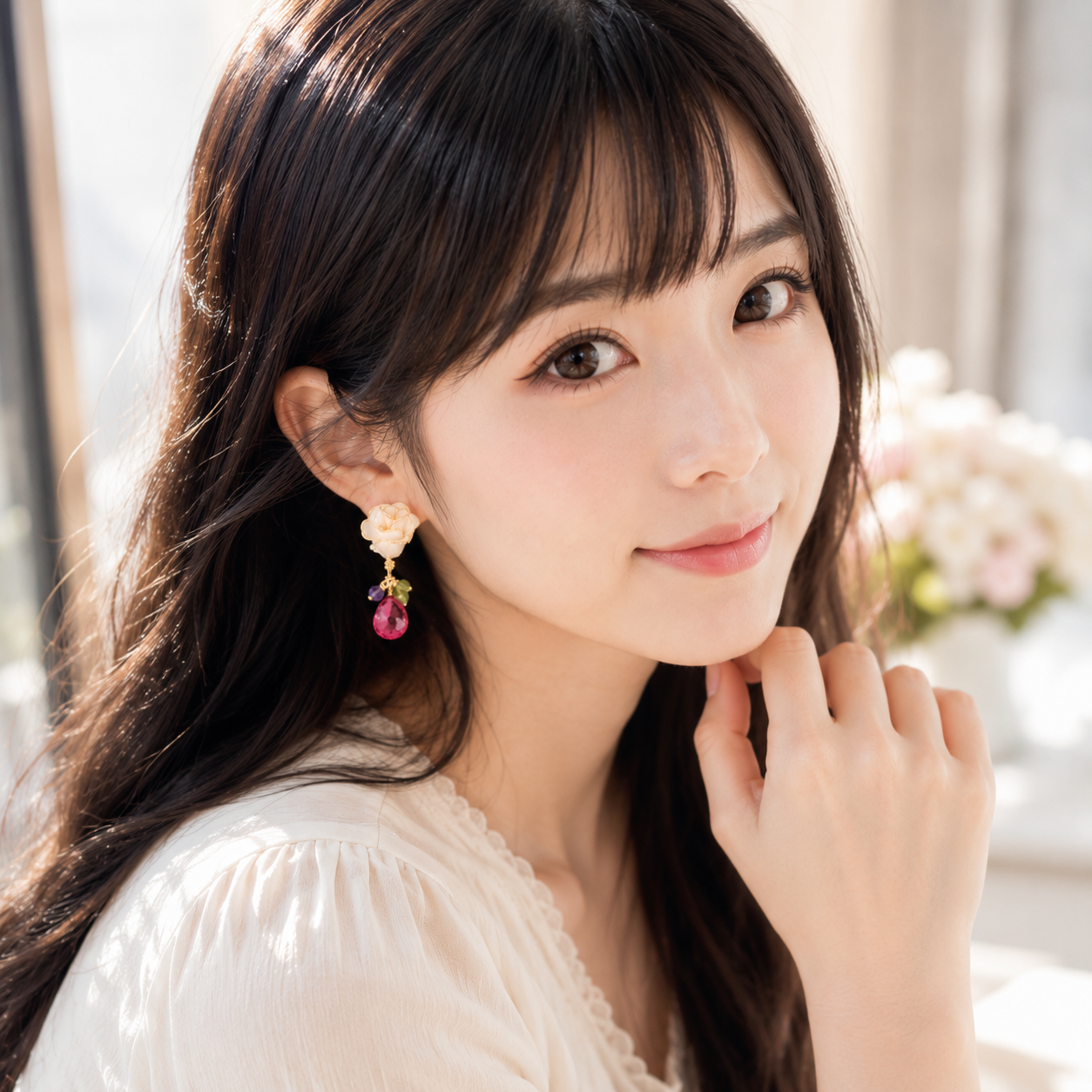 Cerisier Chic Handcrafted Resin Earrings - Handmade Gold-Edged White Rose Jewelry for Women (White)