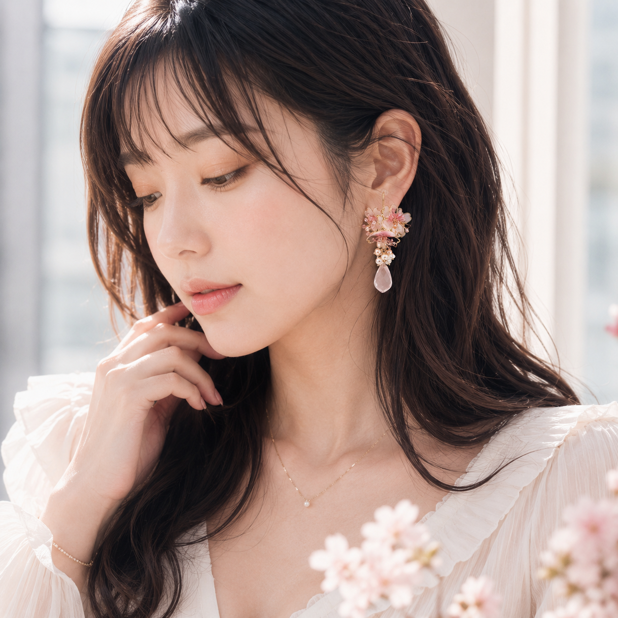 Cerisier Chic Handcrafted Resin Earrings - Gold-Edged Sakura (Pink)