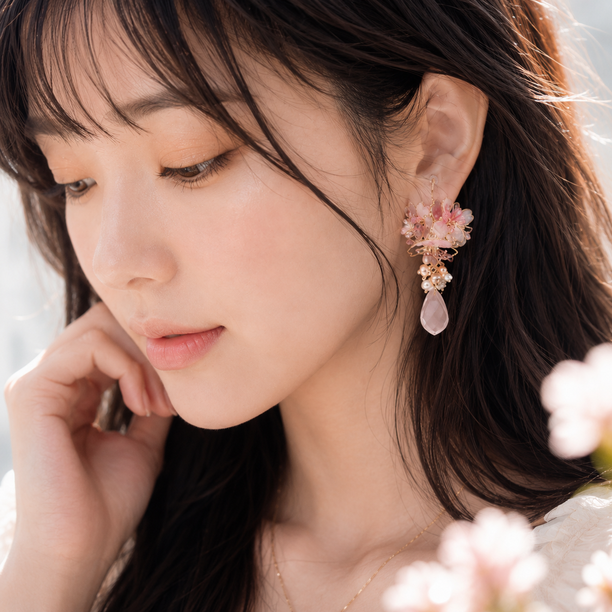 Cerisier Chic Handcrafted Resin Earrings - Gold-Edged Sakura (Pink)