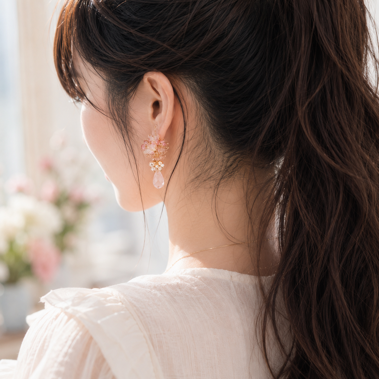 Cerisier Chic Handcrafted Resin Earrings - Gold-Edged Sakura (Pink)