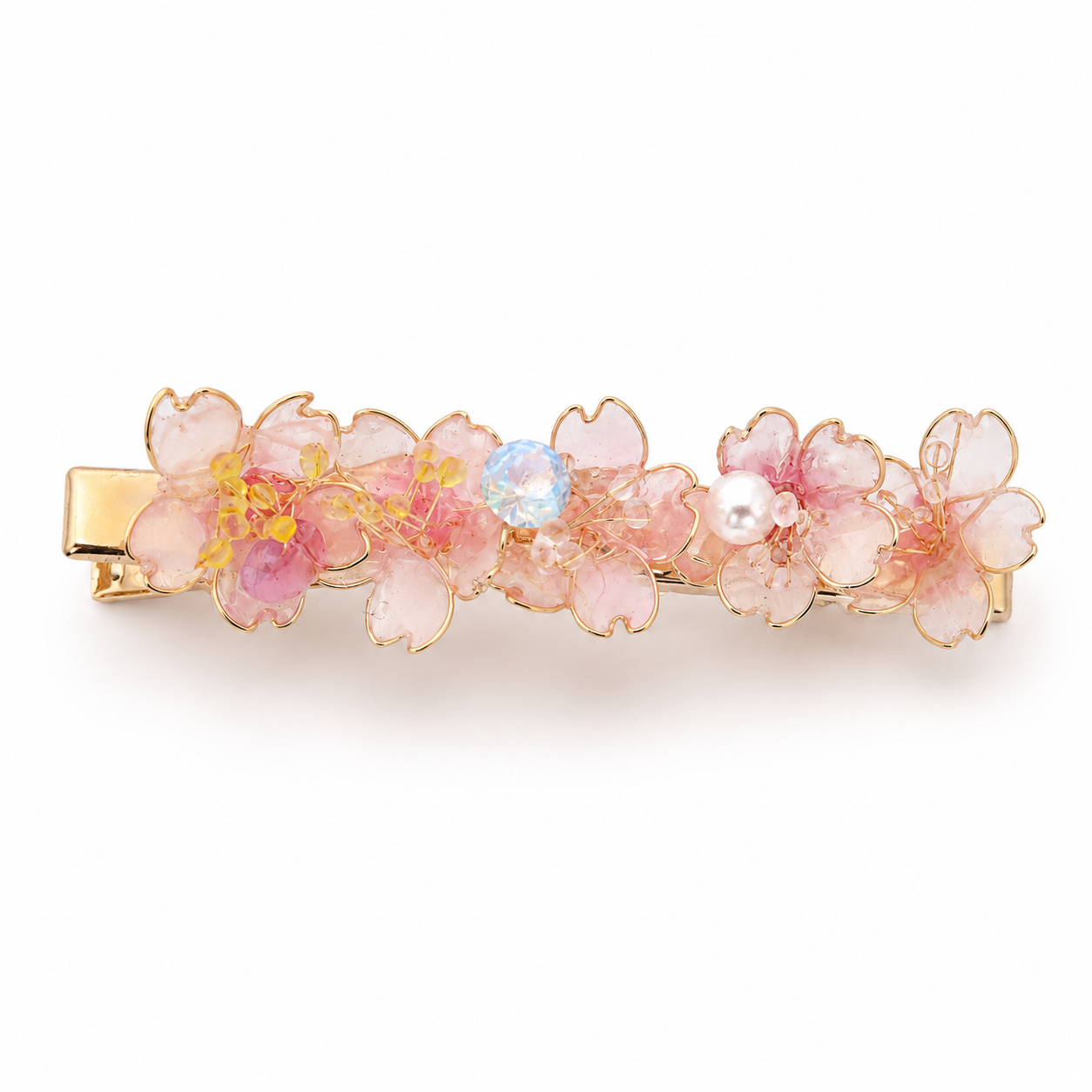Handcrafted Sakura Resin Hair Clip - Cherry Blossom Gold Barrette | Cerisier Chic Crafts
