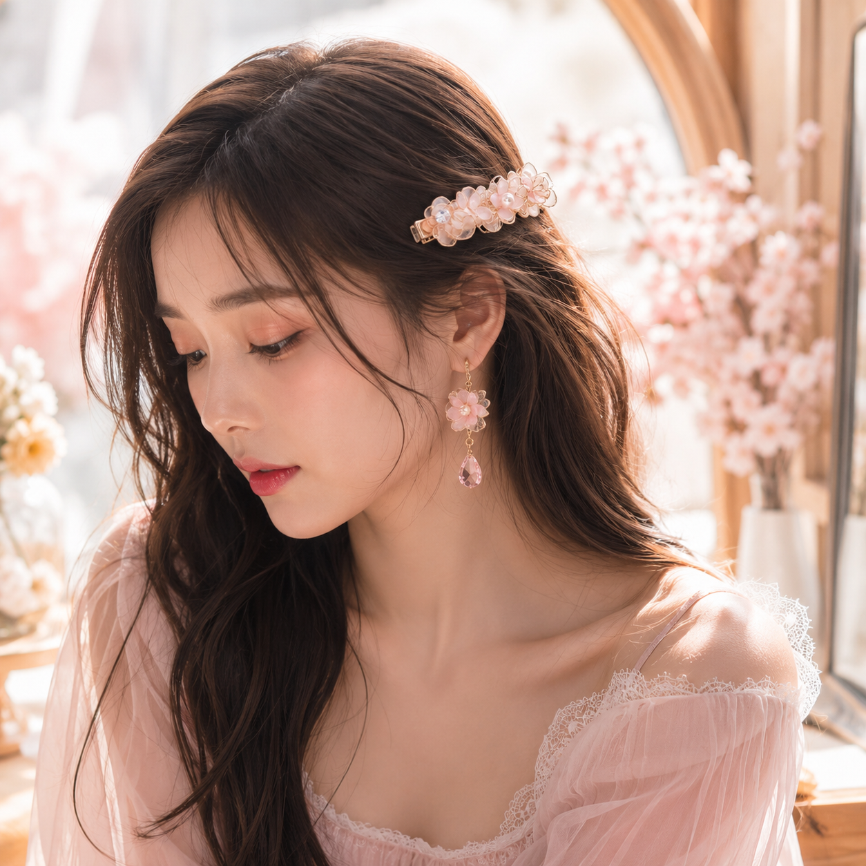 Handmade Resin Flower Hair Clip with Pearls | Cerisier Chic Crafts