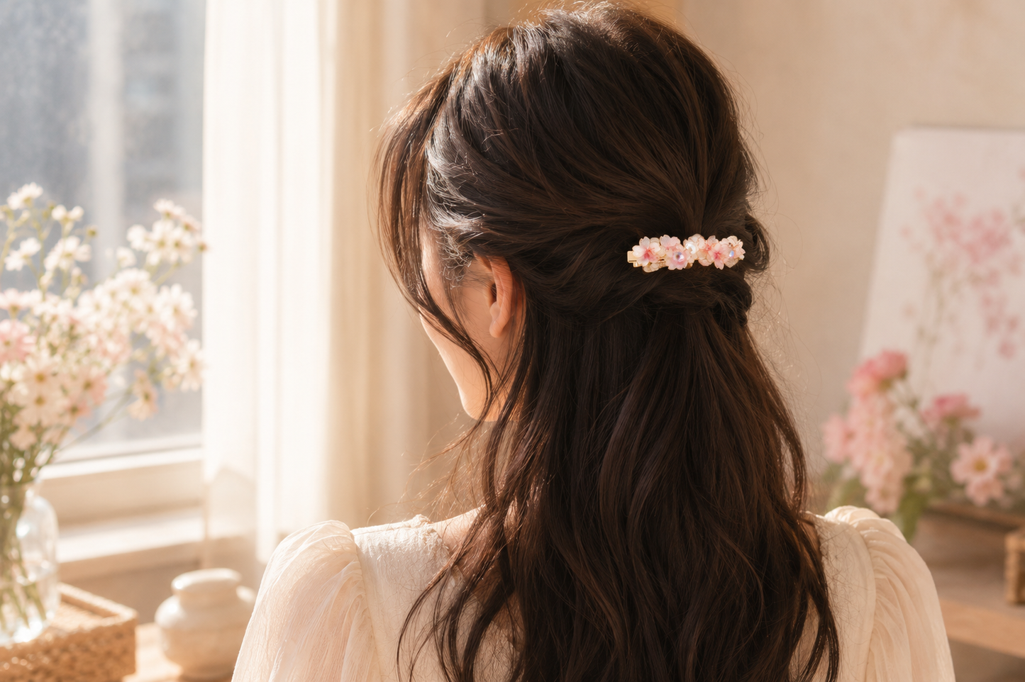Handmade Sakura Resin Hair Clip - Romantic Cherry Blossom French Barrette