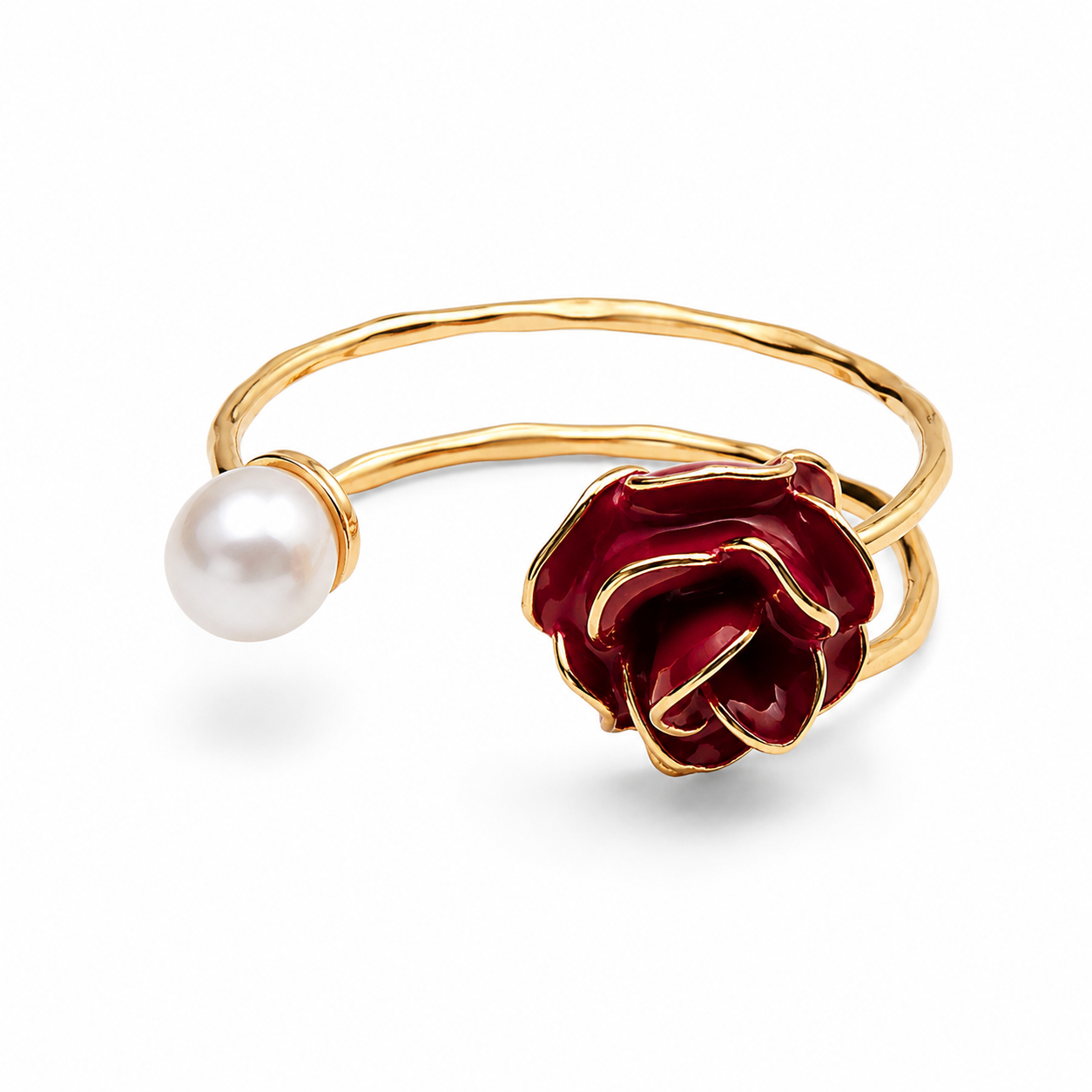 Handmade Red Rose and Pearl Open Ring | Cerisier Chic Crafts