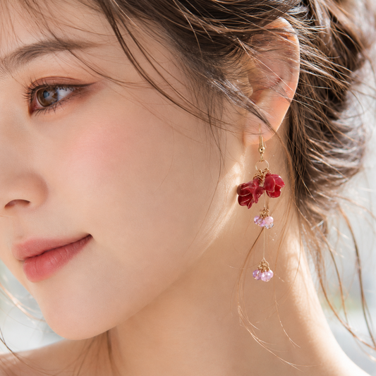 Handmade Resin Rose Dangle Earrings with Crystals - Cerisier Chic Crafts