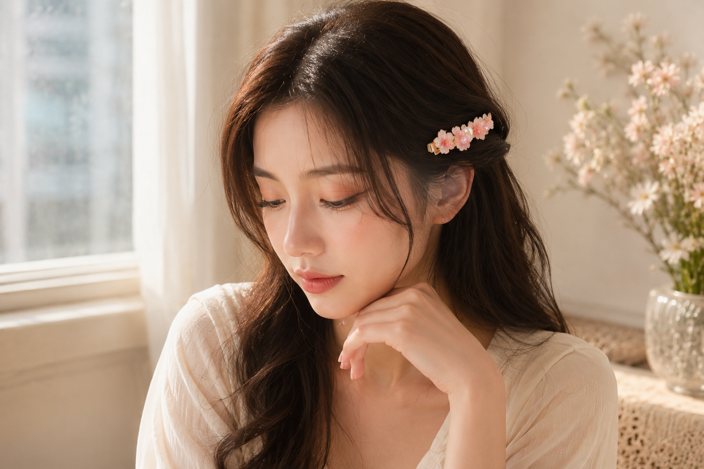 Handmade Sakura Resin Hair Clip - Romantic Cherry Blossom French Barrette