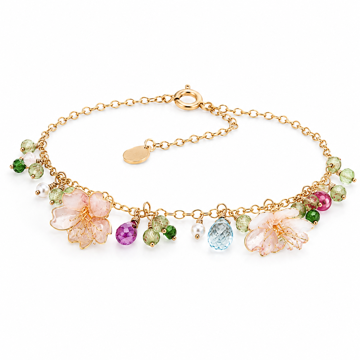 Sakura Blossom Charm Bracelet - Handcrafted Resin & Gemstone Jewelry | Cerisier Chic Crafts